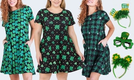  Style Clad Women's St Patrick's Day Dress with Free Accessory with Plus Size Available