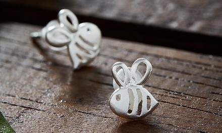 Dainty Sterling Silver Friendly Bee Stud Earrings by Amy & Annette