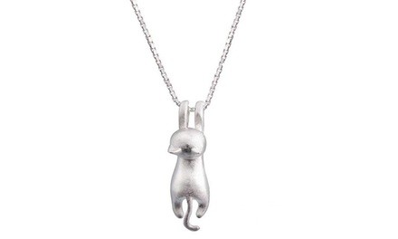 Sterling Silver Hanging Cat Pendant Necklace by Amy & Annette