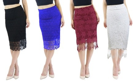 Women's Vintage Knee-Length Lace Pencil Skirt (XS-XL)