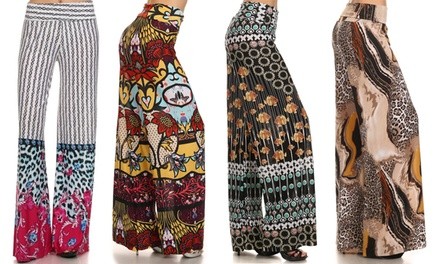 Style Clad Women's High-Waist Vibrant Print Wide-Leg Palazzo Pants