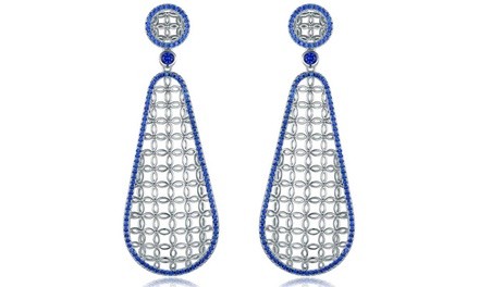 Lab-Created Blue Sapphire Filigree Drop Earrings 18K White Gold Plated by Peermont