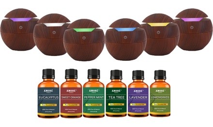 Wood-Style Aroma Diffuser, Top 6 Blend Oil Set, or Bundle