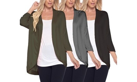 Isaac Liev Women's Curved Banded Hem Cardigans (3-Pack)