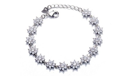 Sterling Silver Flower Tennis Bracelet Made with Swarovski Elements