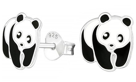 Children's Sterling Silver & Enamel Hypoallergenic Panda Stud Earrings