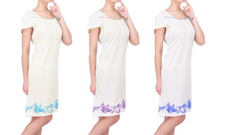 Ezi Women's Nightgown with Floral Hemline. Plus Sizes Available.