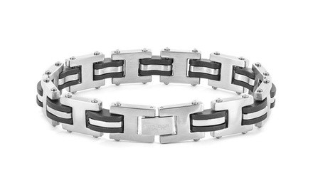 Stainless Steel Men's Rubber Accent Bracelet