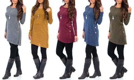 Women's Asymmetrical Hacci Tunic with Buttons. Plus Sizes Available.