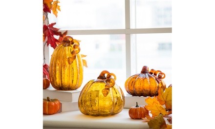 Amber Crackle Glass Pumpkin 