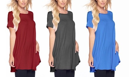 Isaac Liev Women's Flowy Short Sleeve Top with Pockets. Plus Sizes Available.