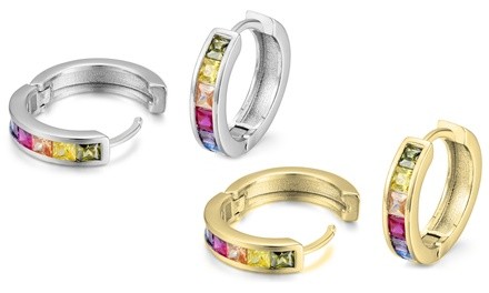 Crystal Rainbow Huggie Hoop Earrings Set Made with Swarovski Elements (2 Pairs)