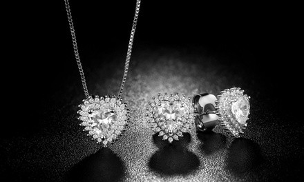 Heart Necklace & Earring Set in Sterling Silver Made with Swarovski Elements (Multiple Options)