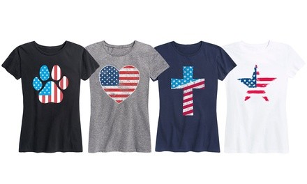 Women's American Flag Themed Tees. Plus Sizes Available.