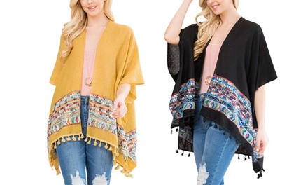 Riah Fashion One-Size Embroidered Tassel Kimono