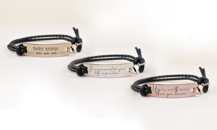 Fully Adjustable Braided Leather Inspirational Bracelet by Pink Box