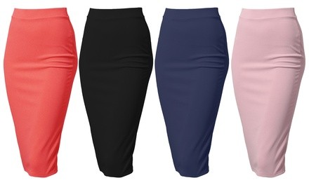 Doublju Women's H-Line Pencil Mid Skirts. Plus Size Available.