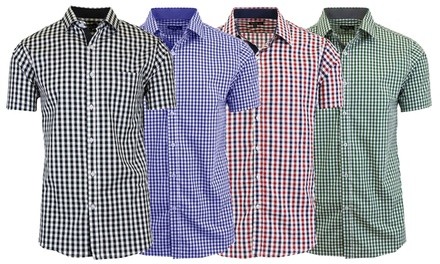 Galaxy By Harvic Men's Short Sleeve Slim-Fit Gingham Dress Shirts (S-5XL)