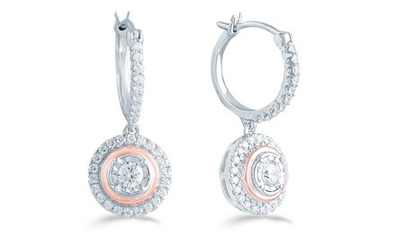 Fifth and Fine 1/2 CTTW Diamond Halo Drop Earrings in Sterling Silver and 10K Gold