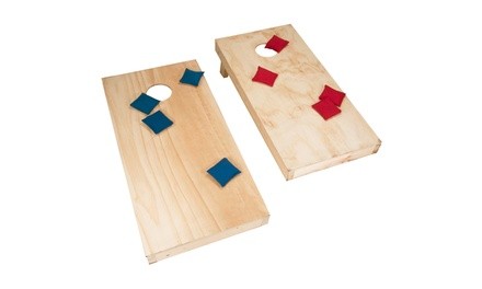 Hey! Play! Unfinished Regulation-Size Wooden Cornhole Boards and Bags Set (10-Piece)