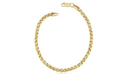 14k Yellow Gold Plated Unisex Round Box Link Chain Bracelet