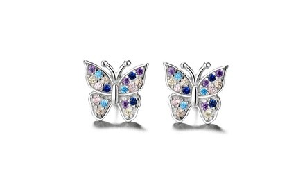 Sterling Silver Multi-Colored Swarvoski Crystal Butterfly Earring