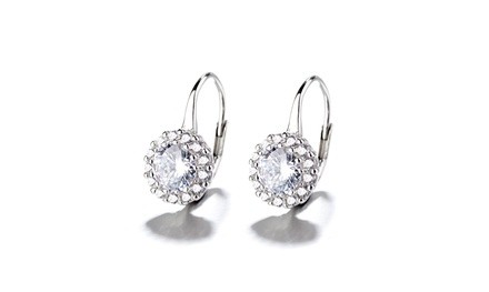 Sterling Silver Halo Omega Lever-back Earring 