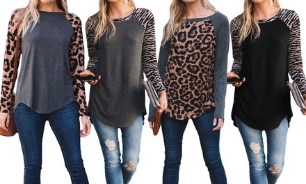 Reflection Women's Long-Sleeve Animal Print Raglan Tee. Plus Sizes Available.