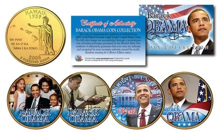 Barack Obama Presidential 24K Gold-Plated Hawaii Statehood Quarter (4-Coin Set)