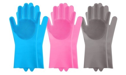 Multipurpose Silicone Cleaning Gloves with Soft Bristles (1- or 2-Pack)