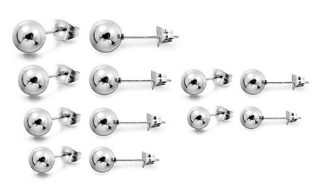 316L Surgical Stainless Steel Round Ball Studs Earrings 6 Pair Set