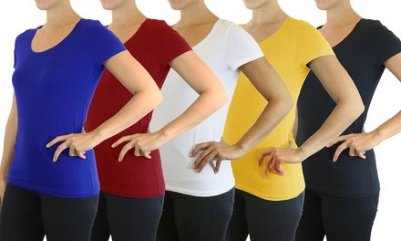 5-Pack Assorted Women's Fitted Cotton Crew Neck Tee