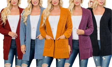 Riah Fashion Women's Cozy Cable Cardigan with Pockets