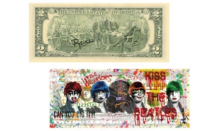 The Beatles/Kiss/Warriors Pop-Art $2 Bill Hand-Signed by Rency