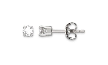 14k White Gold Round 3mm Cubic Zirconia Stud Earrings.