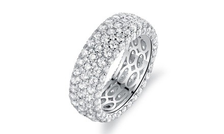 18K White Gold Plated Five Row Eternity Ring Made with Swarovski Elements