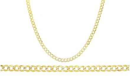 Men's Italian 5mm Pave Curb Chain in 14K Gold Plated Sterling Silver