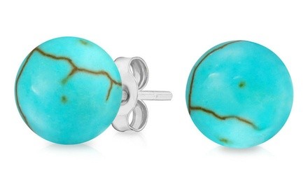 Sterling Silver Genuine Turquoise Ball Studs (1 or 2 Pairs)
