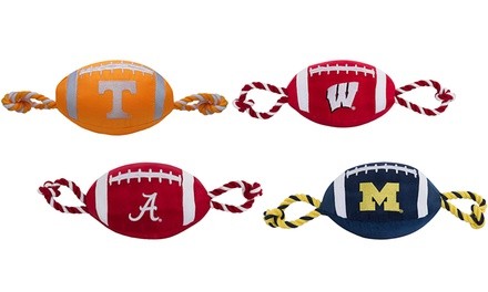 Pets First NCAA Football Tug and Fetch Rope Squeaker Dog Toy