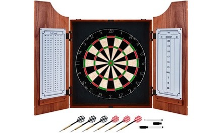 Beveled Wood Dart Cabinet with Darts (11-Piece) 