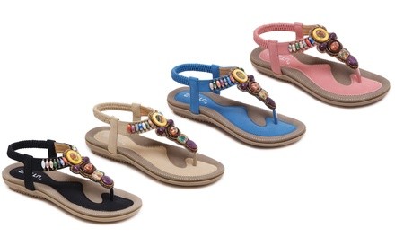 Women's Bohemian Beaded Elastic Slip-On Comfort Sandals