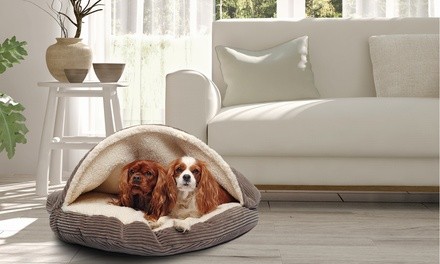 Plush Corduroy Sherpa-Lined Pet Cave Bed