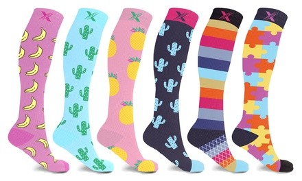 XTF Fun Patterns Knee-High Compression Socks (3 or 6 Pairs)