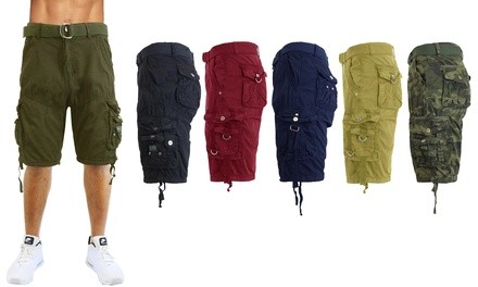 Galaxy by Harvic Men's Slim-Fit Distressed Belted Cotton Cargo Shorts (Sizes 30-40)