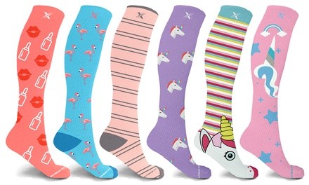 XTF Unicorn & Flamingo Knee High Compression Socks (3 or 6 Pairs)