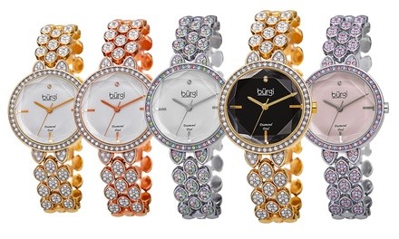 Burgi Designer Diamond & Swarovski Crystal Studded Case & Strap Bracelet Watch