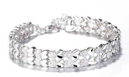 Sterling Silver Diamond-Cut Two Row Heart Bracelet by Amy & Annette