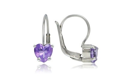 1.30 CTTW Amethyst 6mm Heart Leverback Earrings in Sterling Silver