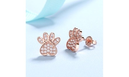 Sterling Silver Swarovski Crystal Paw Stud Earrings 