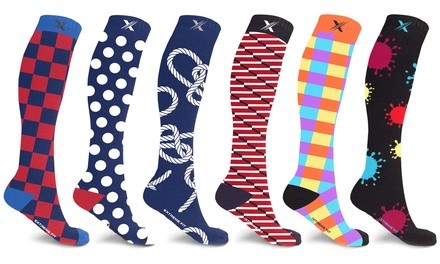 XTF Fun Patterns Knee-High Compression Socks (3 or 6 Pairs)